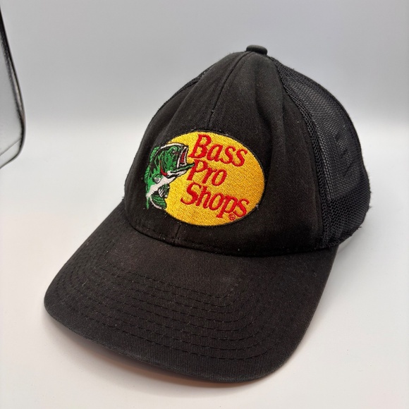 Vintage Bass Pro Shops Gone Fishing Basic Solid Black Embroidered Snapback Hat - Picture 2 of 10